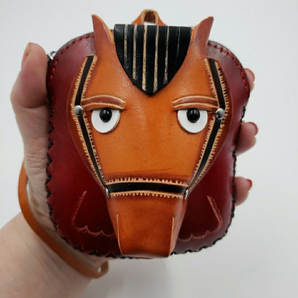 Horse Coin Purse Western Rustic Zip Pouch Small Wallet Wristlet Handmade Leather